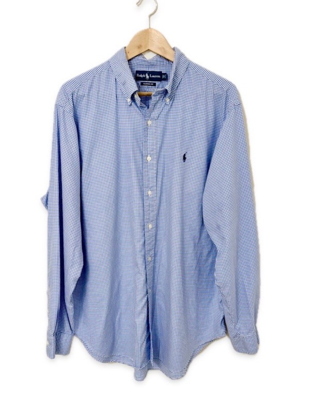 Polo Ralph Lauren Classic Fit Gingham Button-Down Shirt 17 34/35 Preppy Blue